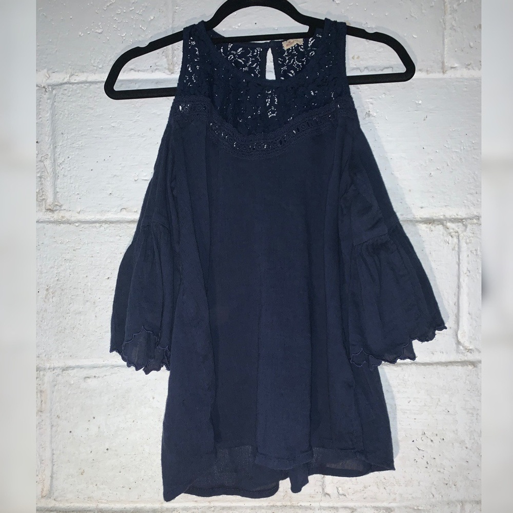 Navy Blue Cold Shoulder Lace Top!